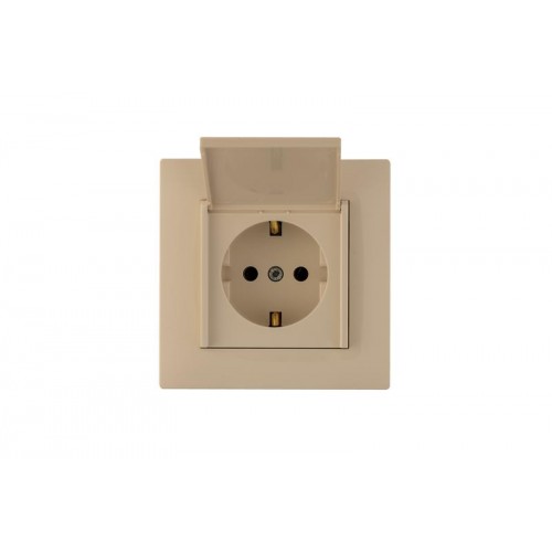 Розетка 1-м с крышкой Karea RIZZ с заземл. крем Makel 88010029