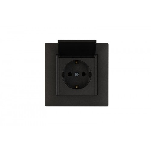 Розетка 1-м с крышкой Karea RIZZ STAR с заземл. дым. металлик Makel 88050029
