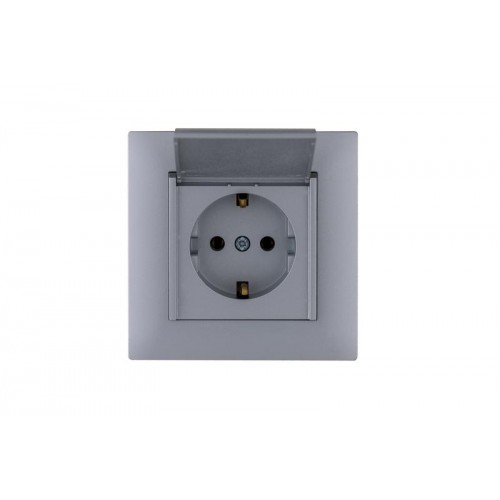 Розетка 1-м с крышкой Karea RIZZ STAR с заземл. сер. Makel 88065029