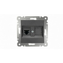 Розетка компьютерная 2-м без зазмел. Cat 5 механизм дым. Makel 57050035
