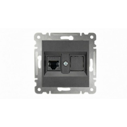 Розетка компьютерная 2-м без зазмел. Cat 5 механизм дым. Makel 57050035