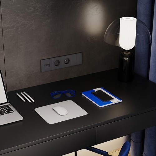 Розетка 1-м СП S70 16А с заземл. защ. шторки механизм графит Voltum VLS040207