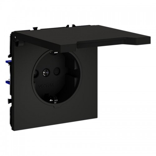 Розетка 1-м СП S70 16А с заземл. защ. шторки + крышка механизм черн. матов. Voltum VLS040308