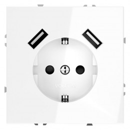 Розетка 1-м СП S70 16А с USB A+A с заземл. защ. шторки механизм бел. глянцевый Voltum VLS040401