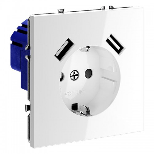 Розетка 1-м СП S70 16А с USB A+A с заземл. защ. шторки механизм бел. глянцевый Voltum VLS040401