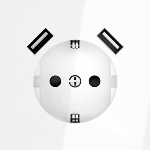 Розетка 1-м СП S70 16А с USB A+A с заземл. защ. шторки механизм бел. глянцевый Voltum VLS040401