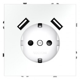 Розетка 1-м СП S70 16А с USB A+A с заземл. защ. шторки механизм бел. матов. Voltum VLS040402