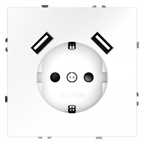 Розетка 1-м СП S70 16А с USB A+A с заземл. защ. шторки механизм бел. матов. Voltum VLS040402