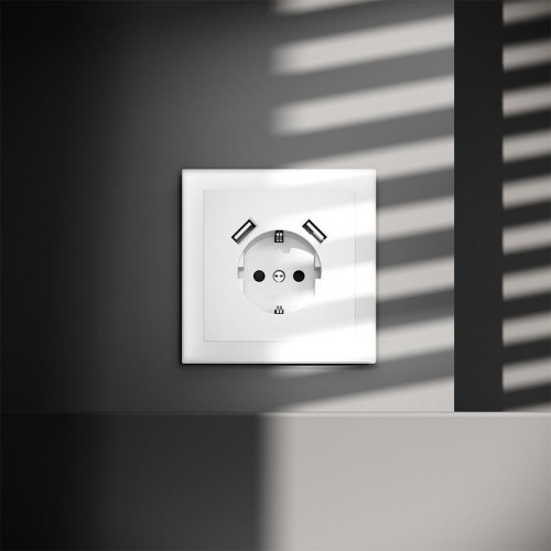 Розетка 1-м СП S70 16А с USB A+A с заземл. защ. шторки механизм бел. матов. Voltum VLS040402