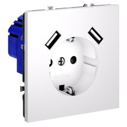 Розетка 1-м СП S70 16А с USB A+A с заземл. защ. шторки механизм бел. матов. Voltum VLS040402