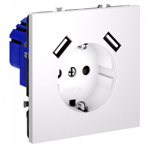 Розетка 1-м СП S70 16А с USB A+A с заземл. защ. шторки механизм бел. матов. Voltum VLS040402