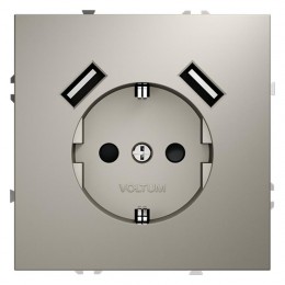 Розетка 1-м СП S70 16А с USB A+A с заземл. защ. шторки механизм кашемир Voltum VLS040403