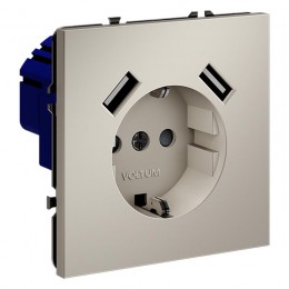 Розетка 1-м СП S70 16А с USB A+A с заземл. защ. шторки механизм кашемир Voltum VLS040403