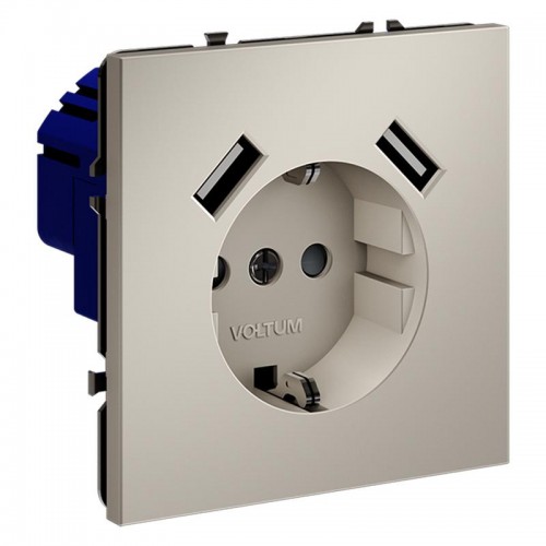 Розетка 1-м СП S70 16А с USB A+A с заземл. защ. шторки механизм кашемир Voltum VLS040403