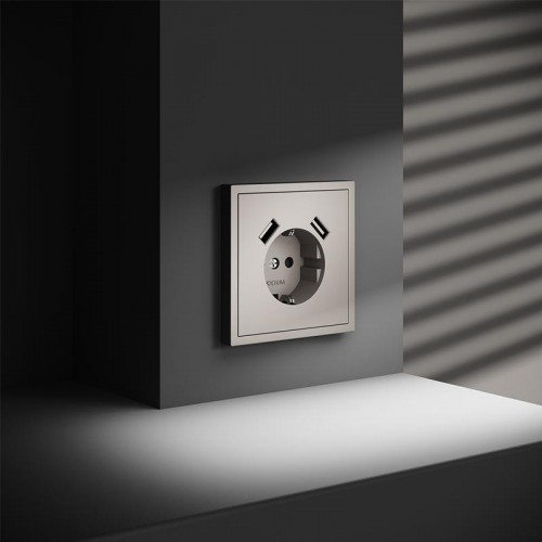 Розетка 1-м СП S70 16А с USB A+A с заземл. защ. шторки механизм кашемир Voltum VLS040403