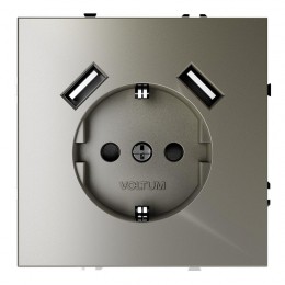 Розетка 1-м СП S70 16А с USB A+A с заземл. защ. шторки механизм шелк Voltum VLS040404