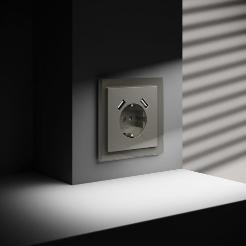 Розетка 1-м СП S70 16А с USB A+A с заземл. защ. шторки механизм шелк Voltum VLS040404