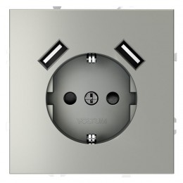 Розетка 1-м СП S70 16А с USB A+A с заземл. защ. шторки механизм сталь Voltum VLS040405