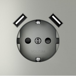 Розетка 1-м СП S70 16А с USB A+A с заземл. защ. шторки механизм сталь Voltum VLS040405