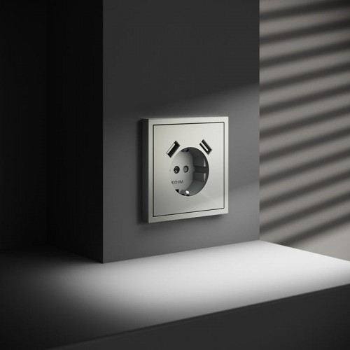 Розетка 1-м СП S70 16А с USB A+A с заземл. защ. шторки механизм сталь Voltum VLS040405