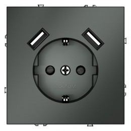 Розетка 1-м СП S70 16А с USB A+A с заземл. защ. шторки механизм титан Voltum VLS040406