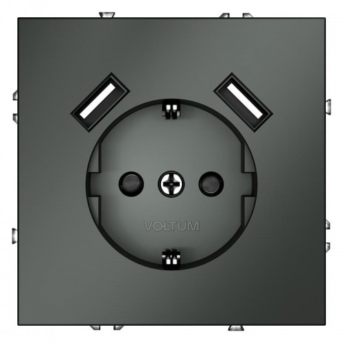 Розетка 1-м СП S70 16А с USB A+A с заземл. защ. шторки механизм титан Voltum VLS040406