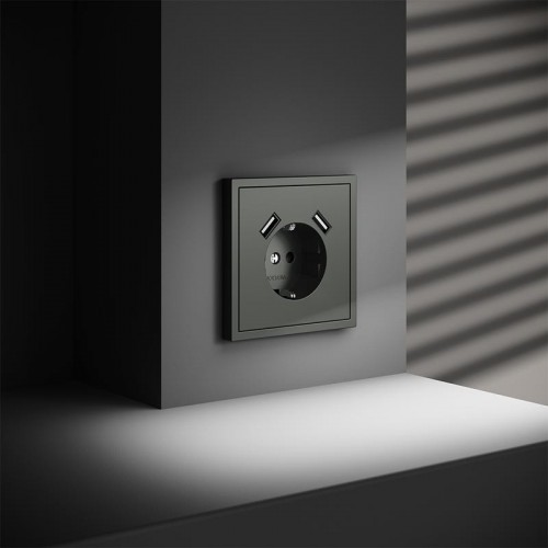 Розетка 1-м СП S70 16А с USB A+A с заземл. защ. шторки механизм титан Voltum VLS040406