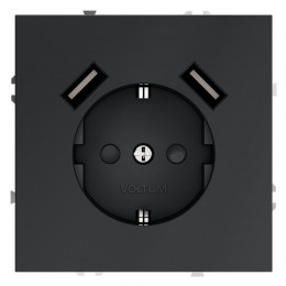 Розетка 1-м СП S70 16А с USB A+A с заземл. защ. шторки механизм графит Voltum VLS040407