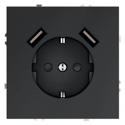 Розетка 1-м СП S70 16А с USB A+A с заземл. защ. шторки механизм графит Voltum VLS040407