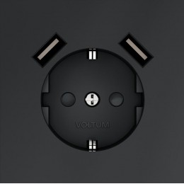 Розетка 1-м СП S70 16А с USB A+A с заземл. защ. шторки механизм графит Voltum VLS040407