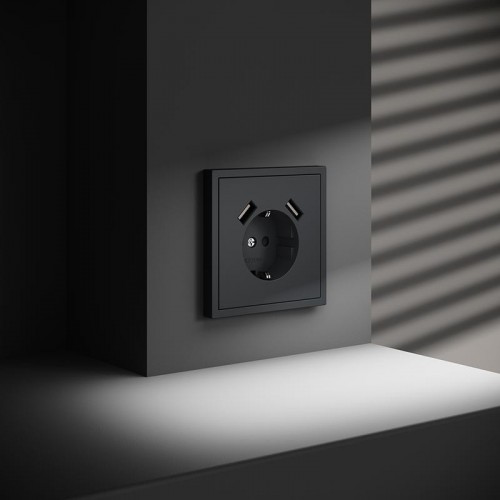 Розетка 1-м СП S70 16А с USB A+A с заземл. защ. шторки механизм графит Voltum VLS040407