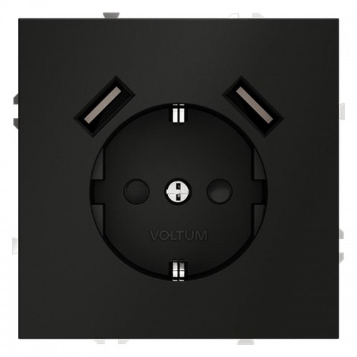 Розетка 1-м СП S70 16А с USB A+A с заземл. защ. шторки механизм черн. матов. Voltum VLS040408