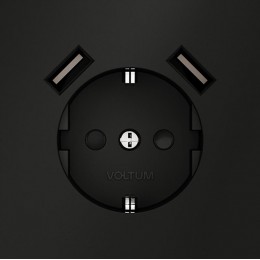 Розетка 1-м СП S70 16А с USB A+A с заземл. защ. шторки механизм черн. матов. Voltum VLS040408