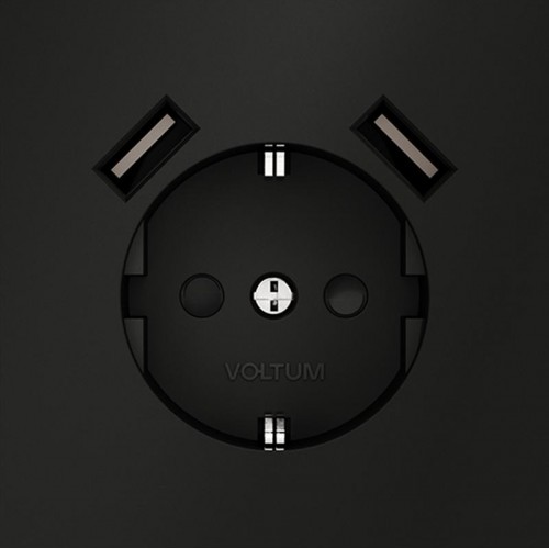 Розетка 1-м СП S70 16А с USB A+A с заземл. защ. шторки механизм черн. матов. Voltum VLS040408