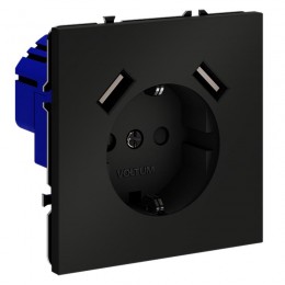 Розетка 1-м СП S70 16А с USB A+A с заземл. защ. шторки механизм черн. матов. Voltum VLS040408