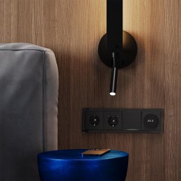 Розетка 1-м СП S70 16А с USB A+A с заземл. защ. шторки механизм черн. матов. Voltum VLS040408