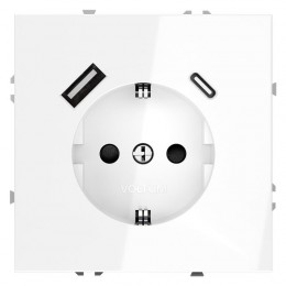 Розетка 1-м СП S70 16А с USB тип A+С механизм с заземл. защ. шторки бел. глянцевый Voltum VLS040501