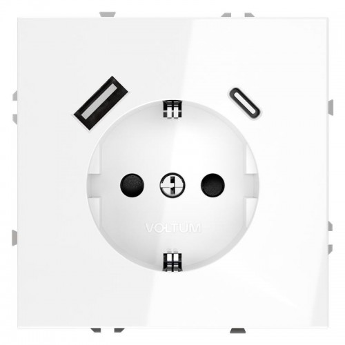 Розетка 1-м СП S70 16А с USB тип A+С механизм с заземл. защ. шторки бел. глянцевый Voltum VLS040501