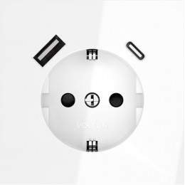 Розетка 1-м СП S70 16А с USB тип A+С механизм с заземл. защ. шторки бел. глянцевый Voltum VLS040501