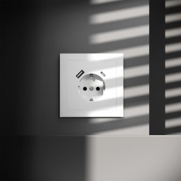 Розетка 1-м СП S70 16А с USB A+С с заземл. защ. шторки механизм бел. матов. Voltum VLS040502