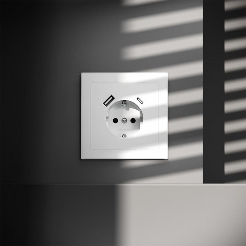 Розетка 1-м СП S70 16А с USB A+С с заземл. защ. шторки механизм бел. матов. Voltum VLS040502