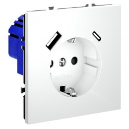 Розетка 1-м СП S70 16А с USB A+С с заземл. защ. шторки механизм бел. матов. Voltum VLS040502