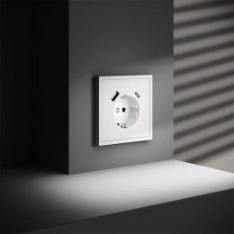 Розетка 1-м СП S70 16А с USB A+С с заземл. защ. шторки механизм бел. матов. Voltum VLS040502