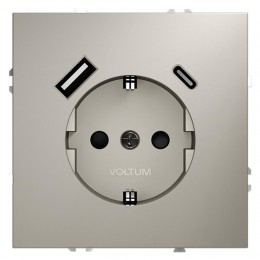 Розетка 1-м СП S70 16А с USB A+С с заземл. защ. шторки механизм кашемир Voltum VLS040503