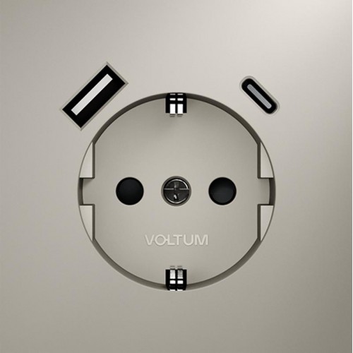 Розетка 1-м СП S70 16А с USB A+С с заземл. защ. шторки механизм кашемир Voltum VLS040503