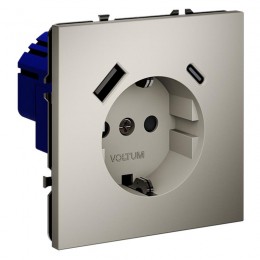 Розетка 1-м СП S70 16А с USB A+С с заземл. защ. шторки механизм кашемир Voltum VLS040503