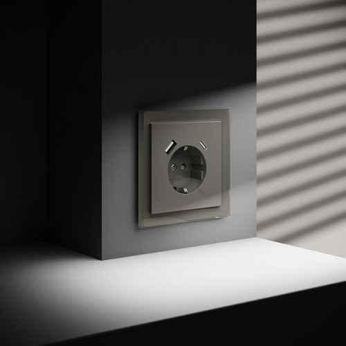 Розетка 1-м СП S70 16А с USB A+С с заземл. защ. шторки механизм шелк Voltum VLS040504