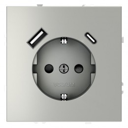 Розетка 1-м СП S70 16А с USB A+С с заземл. защ. шторки механизм сталь Voltum VLS040505