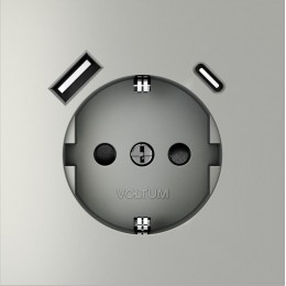 Розетка 1-м СП S70 16А с USB A+С с заземл. защ. шторки механизм сталь Voltum VLS040505