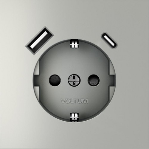 Розетка 1-м СП S70 16А с USB A+С с заземл. защ. шторки механизм сталь Voltum VLS040505